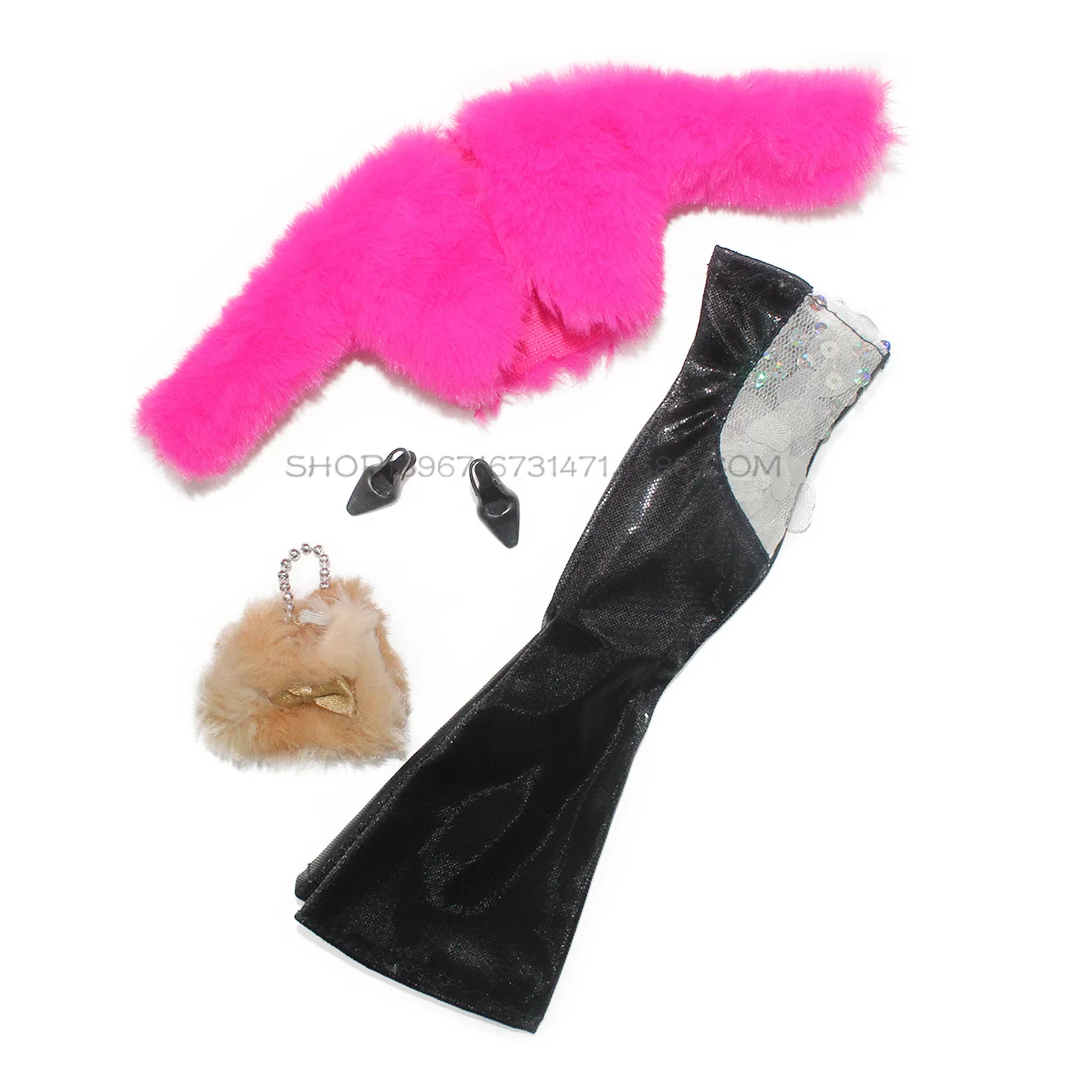 Fur Doll Clothes Party Dress Plush Fur Coat Mermaid Tail Skirt Dress Dolls Party Suit Clothes for Doll Accessories 1/6