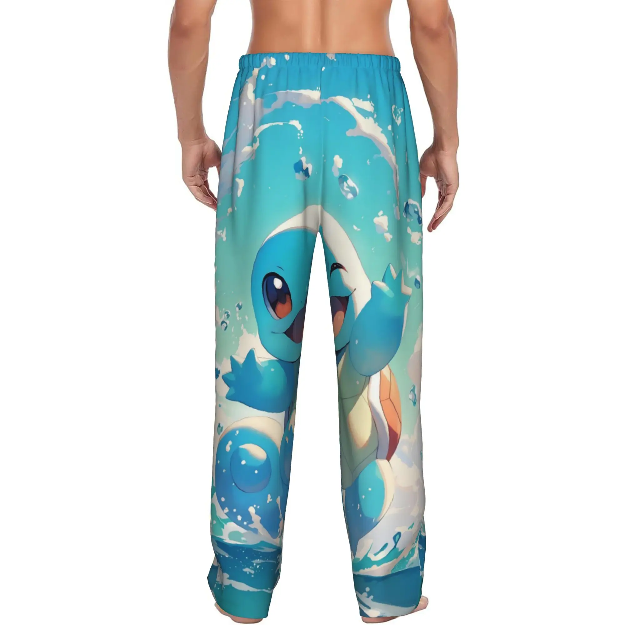 Custom S-Squirtled Turtle Cartoon Pajama Pants Sleepwear for Men Elastic Waistband Anime Sleep Lounge Bottoms with Pockets