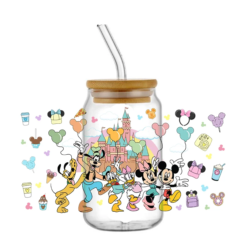 Miniso Disney Friends Design UV DTF Cup Wrap for 16oz Libbey Glasses Can Mug Washable Sticker DIY Decal