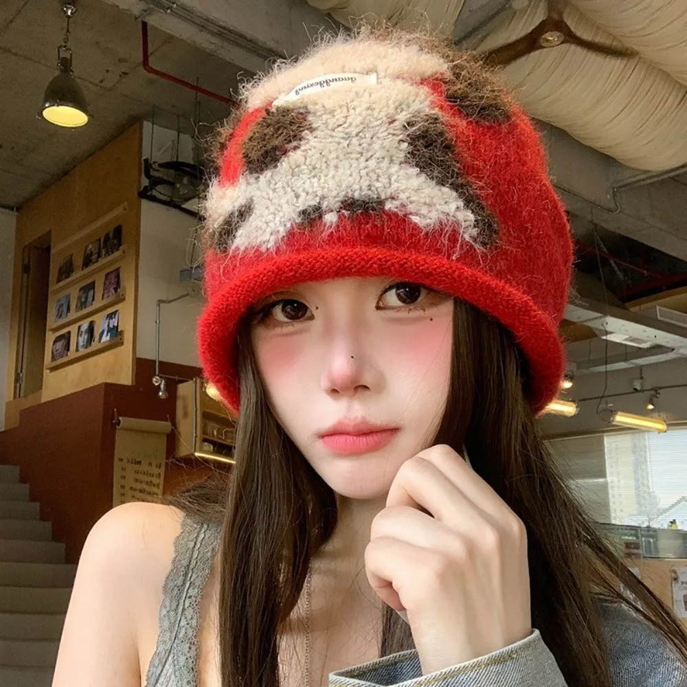 Ear Protection Slouchy Beanie Hat Polyester Warm Lining Knitted Beanie Hat Jacquard Large Head Circumference