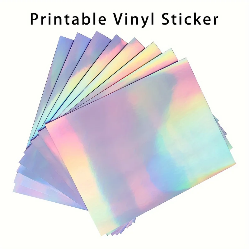 Holographic printable sticker paper for ink jet & laser printer, A4 20 sheets vinyl sticker printable paper, waterproof Rainbow