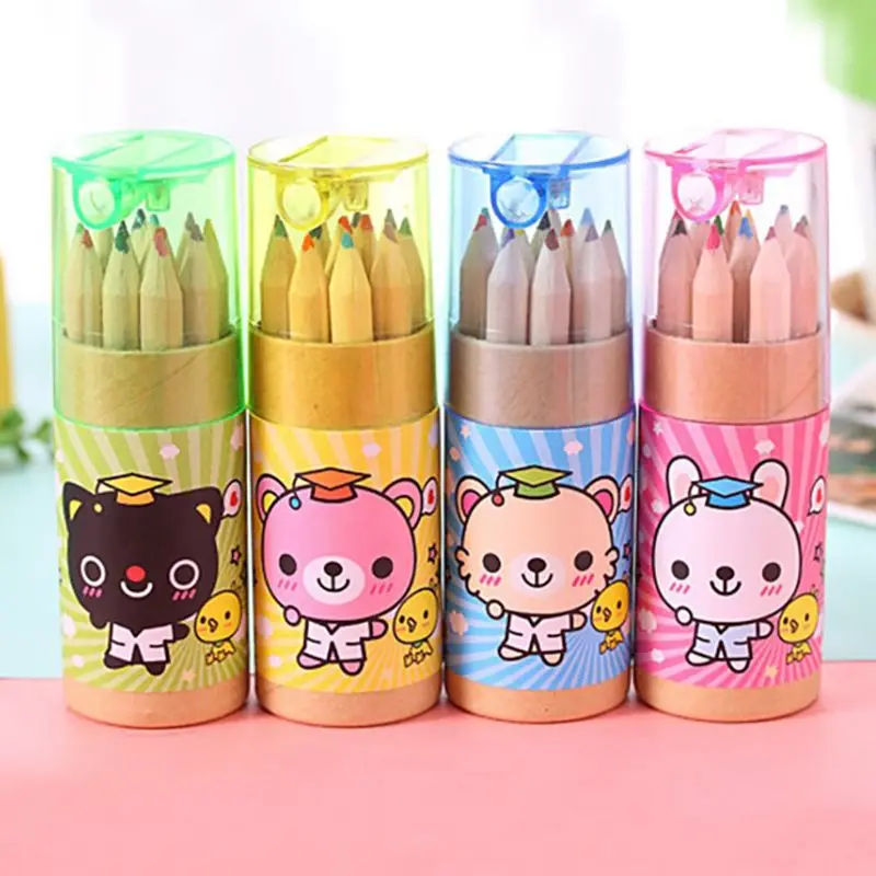 12 Color/set Cartoon Water Soluble Colored Pencil With Pencil Sharpener Portable Painting Drawing Colored Lead Pencil Stationery