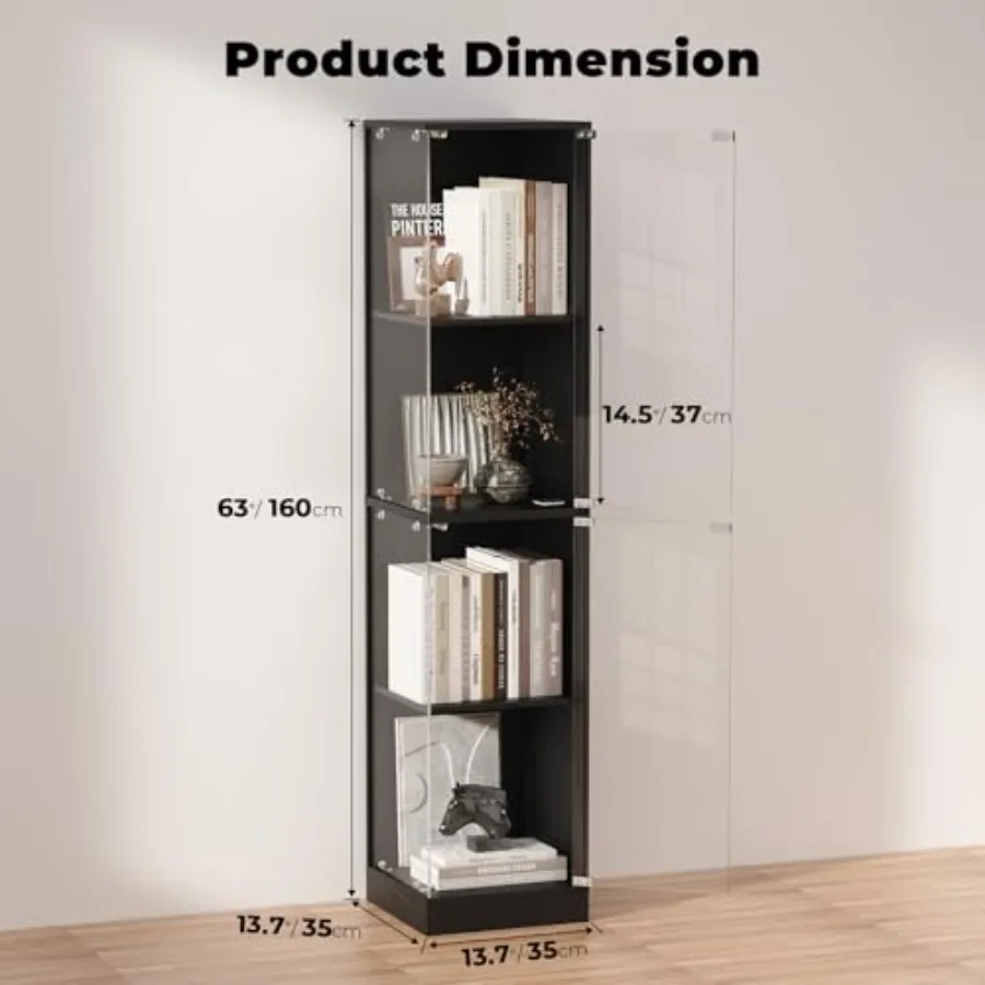 Corner display cabinet with glass doors, MDF wood in white, 3-color LED lights and human body sensor for collectibles, toys, bo view 2