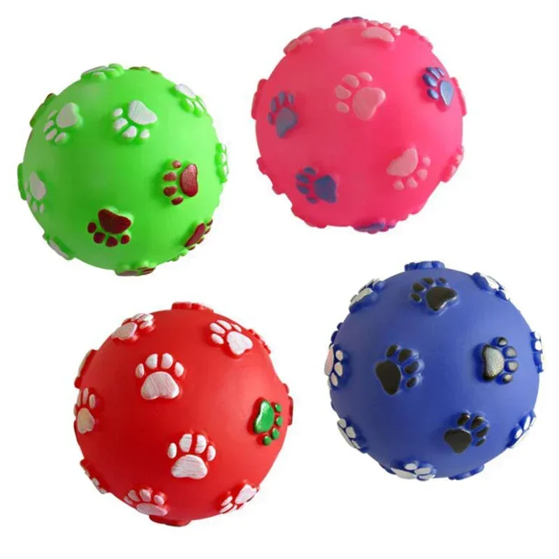 Funny Pet Dog Foot Print Ball Toy Colorful Sound Squeaky Toys for Dogs Cats Soft Rubber Chew Sound Interactive Ball Toys