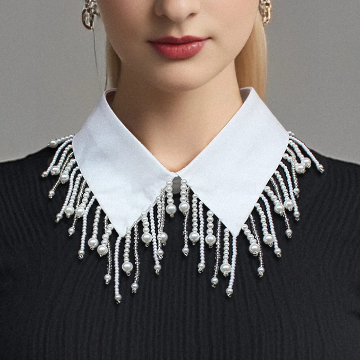 1 Stück Perlenkragen mit Perlenketten, handgefertigt für luxuriösen, glänzenden und exquisiten Look. Das ist etwas Außergewöhnliches. – Detail 2