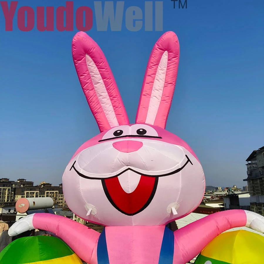3-Meter-Tall Inflatable Pink Easter Bunny, Rabbit Holding Colored Eggs In Both Hands for Festivals and Events