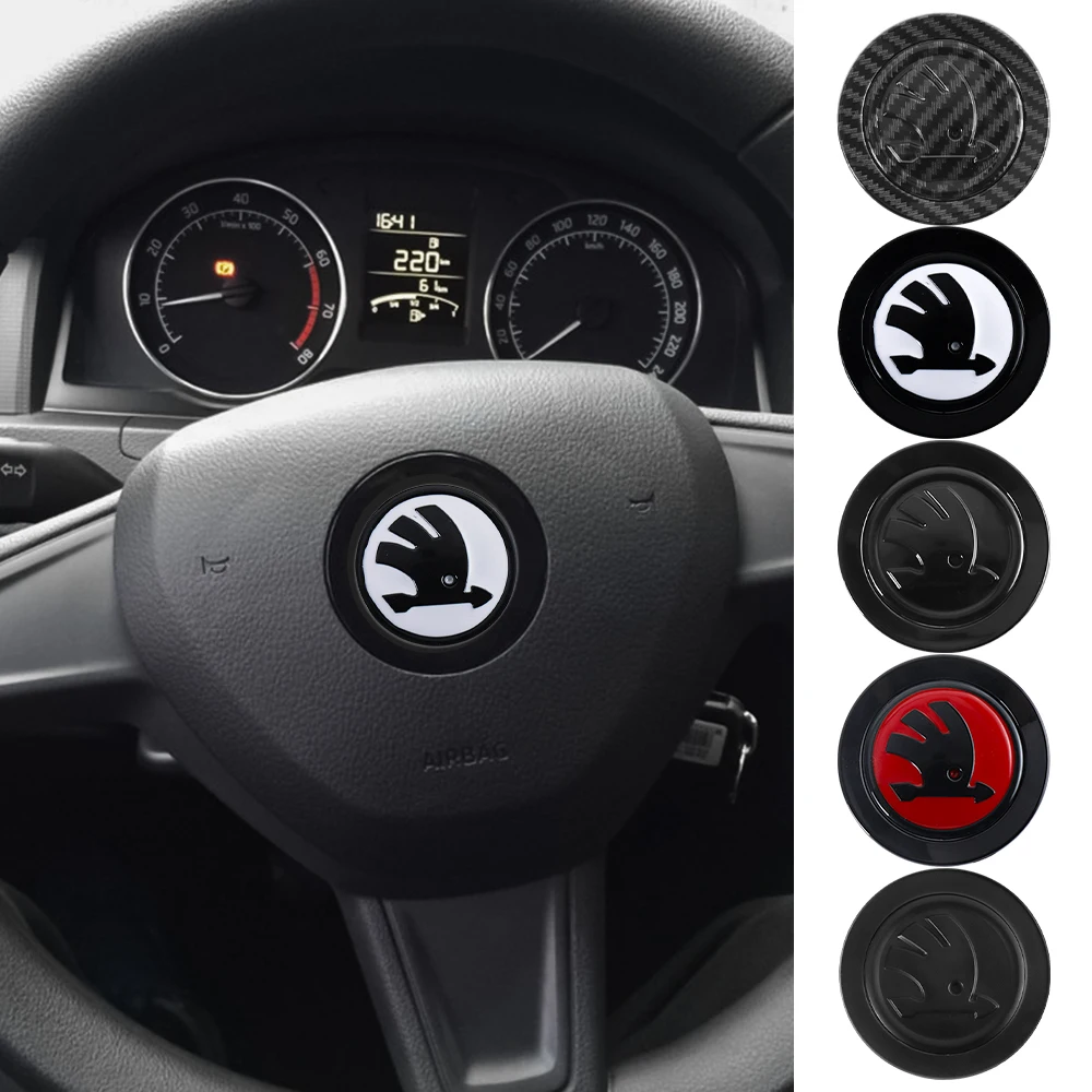 Car Steering Wheel Badge Emblem Sticker For Skoda Rapid Fabia Octavia Yeti Superb VRS Scala Kodiaq Karop Kamiq Auto Decoration