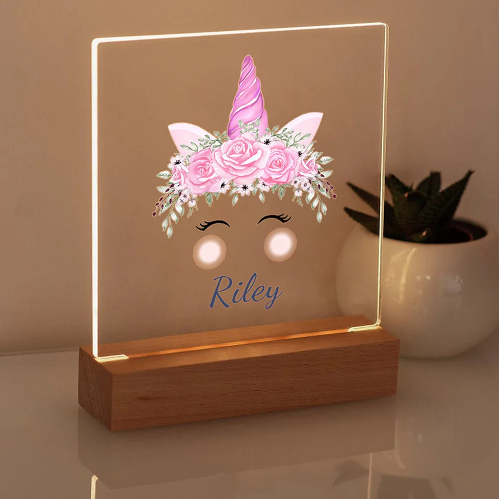 Personalized Name LED Custom Colorful Flower Love Unicorn Night Light USB 7 Colors 3D Nightlights Cartoon Acrylic Best Gifts