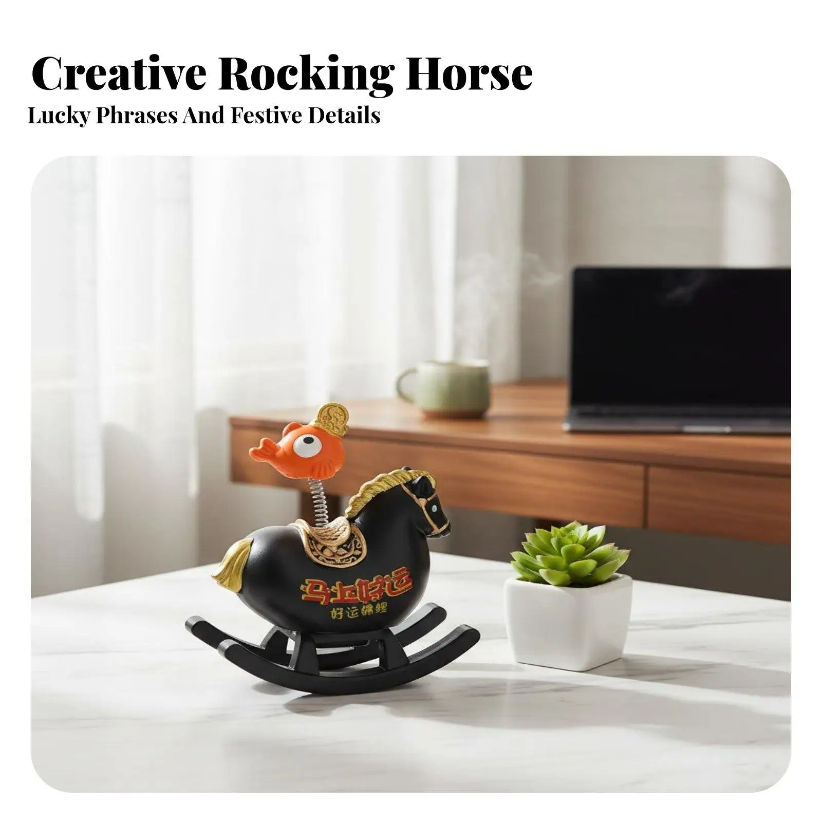 Small Rocking Horse Figurine Decor Hand-Painted House Decoration for Office
