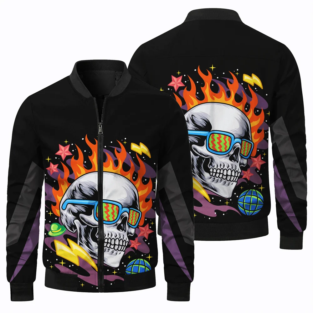 Spring and Autumn Season Locomotive Jacket New Pilot Jacket Yellow Skull Print Hot Fashion Tops Men Jacket Slim Comfortable