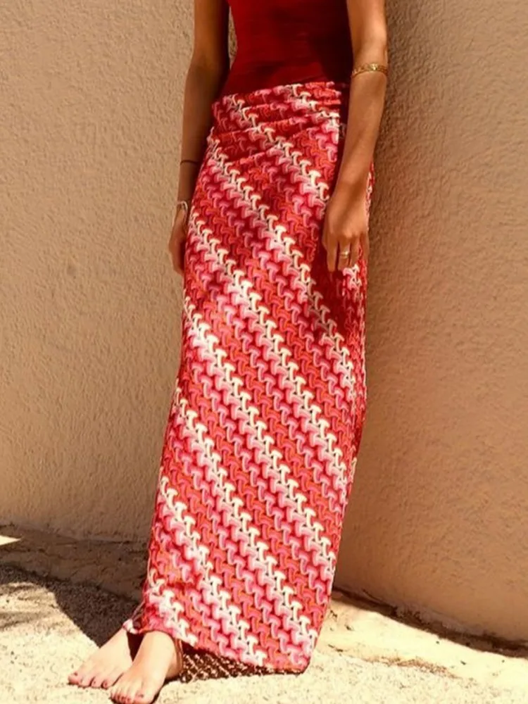 

Elegant Red Stripe Skirts Fashion Slim High Waist Skirts Women Female Office Long Skirt 2025 Autumn Winter Elegant Mujer