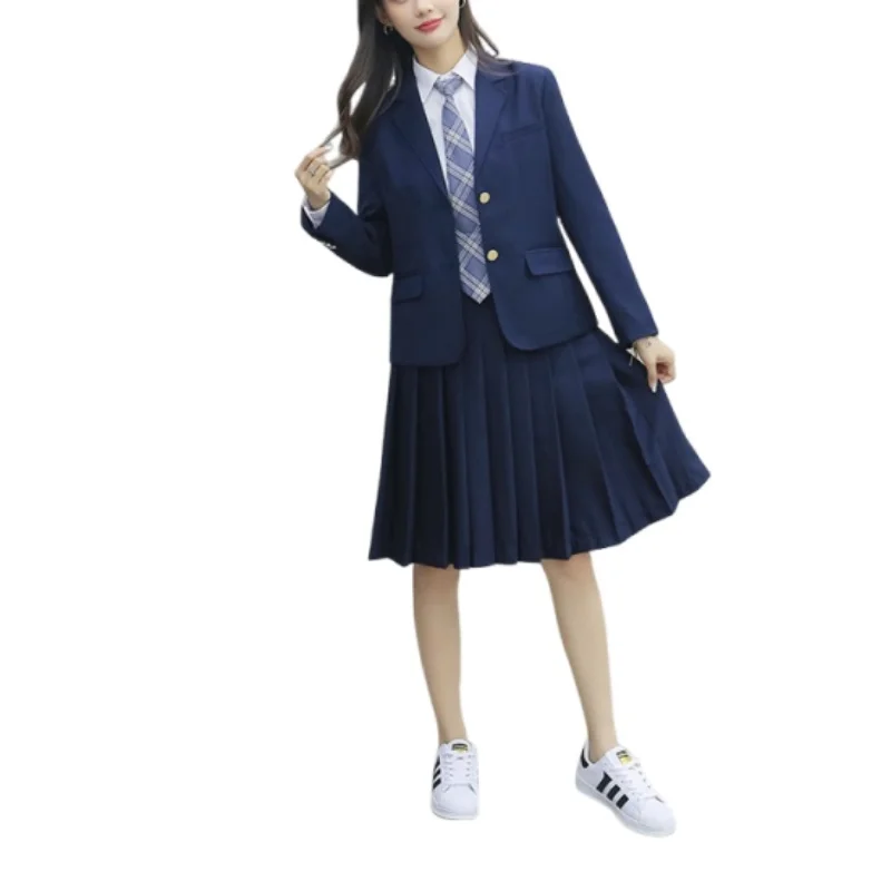 

Women Preppy Style School Performance Class Outfit Uniform Set Blazer Shirt Skirt