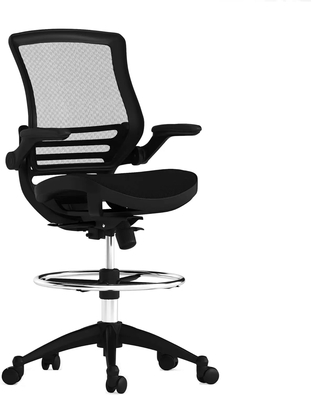 Waylon Mid-Back Swivel Office Chair With Adjustable Foot Ring And Seat Height, Ergonomic Executive Chair With Armrests, Black