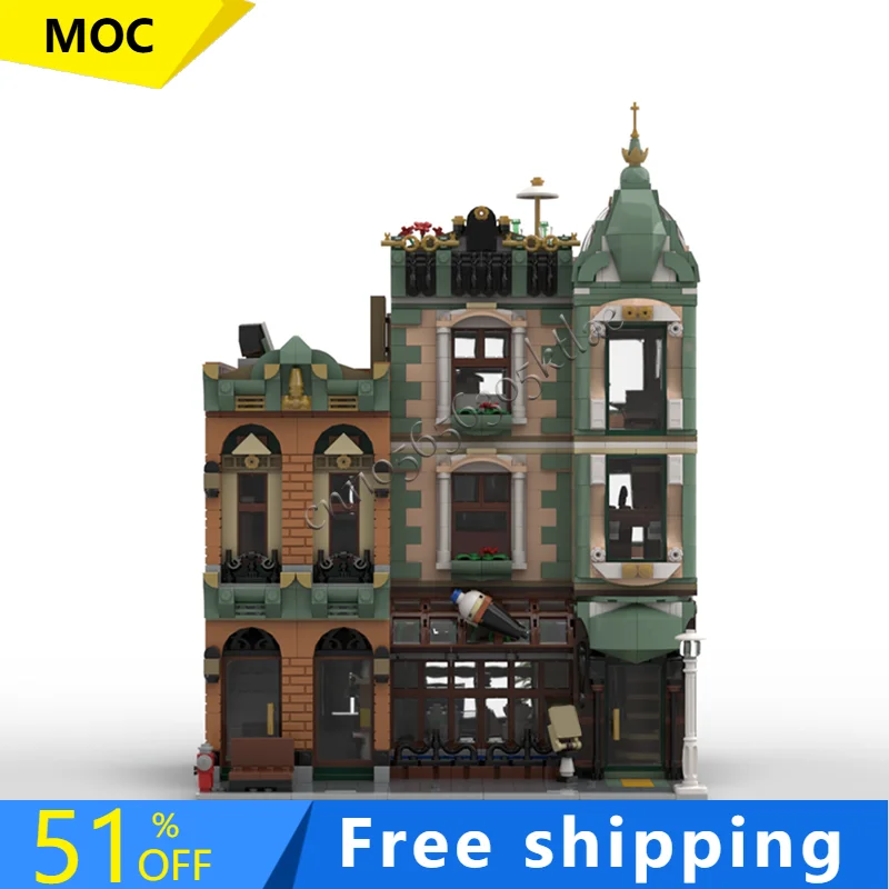

HOT 2904 PCS MOC Town Square Commercial Building Block Retro Architecture Model Display Toy Kid Assembly Birthday Christmas Gift