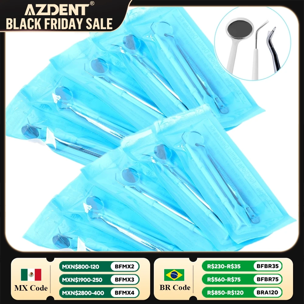 10 Packs Dental Disposable Mirror Plier Explorer Kit AZDENT Instrument 3pcs/Set Dentistry Consumable Dentists Tool