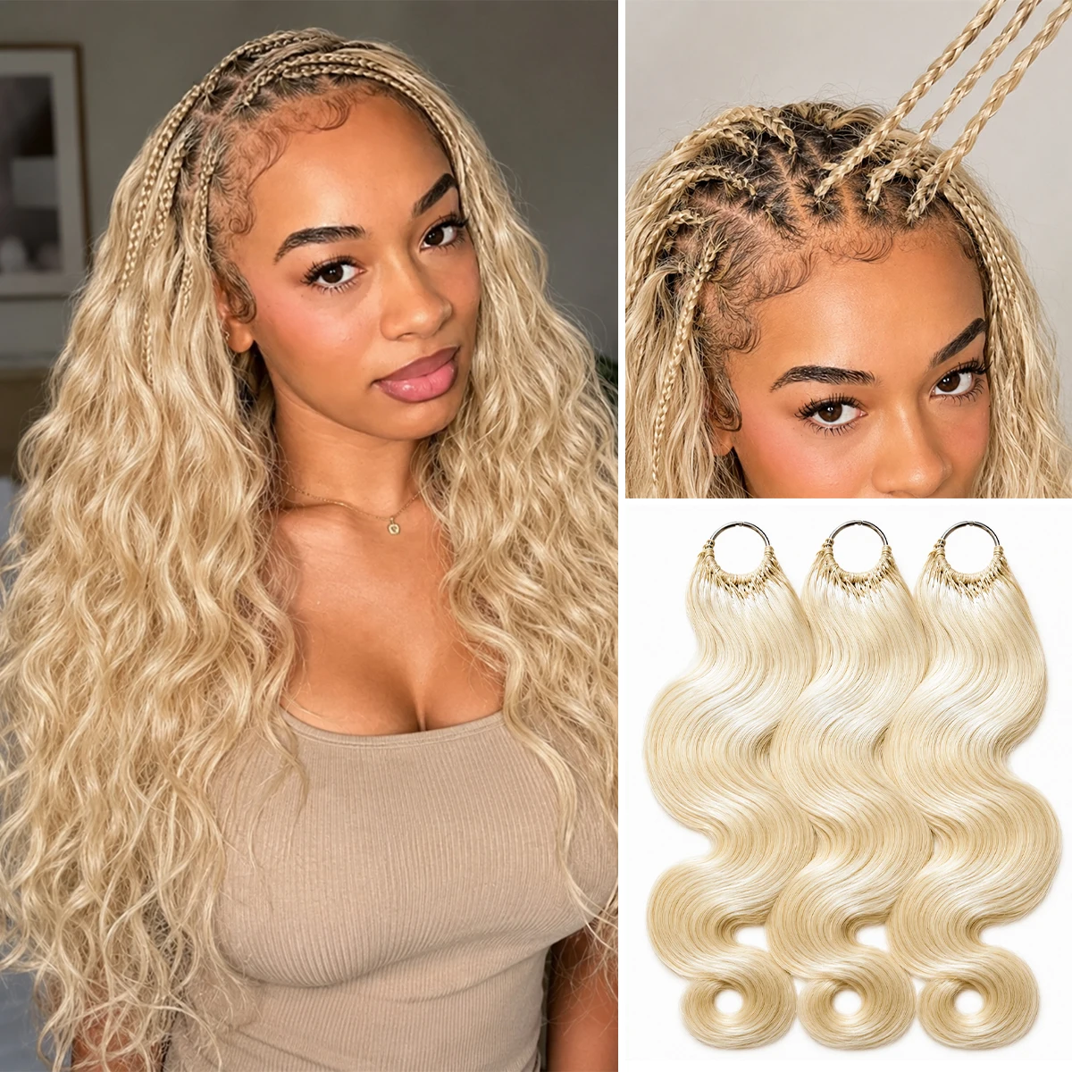 613 Blonde Body Wave Human Hair Pre-Separated Virgin Remy Crochet Hair for Boho Braids Invisible Knotless Braiding Hair Extensions for Black Women view 6