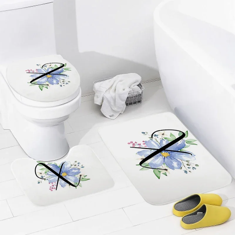 3pcs Letters and wreaths home bathroom floor mats Bath mat modern bathroom accessories rug Toilet mat Bathtub anti-slip carpet