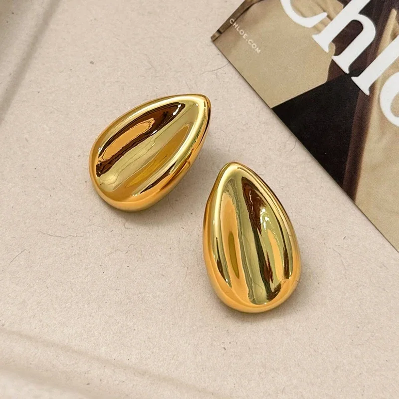 

Real 925 Sterling Silver 18K Gold Irregular Water Drop Stud Earrings for Women Minimalist Fine Jewelry Vintage Accessories