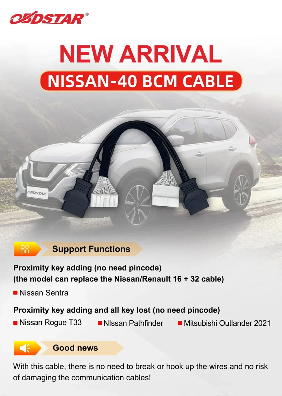 

OBDSTAR для кабеля BCM NISSAN 40, используемый для X300 DP PLUS/X300 PRO4/X300 DP Key Master