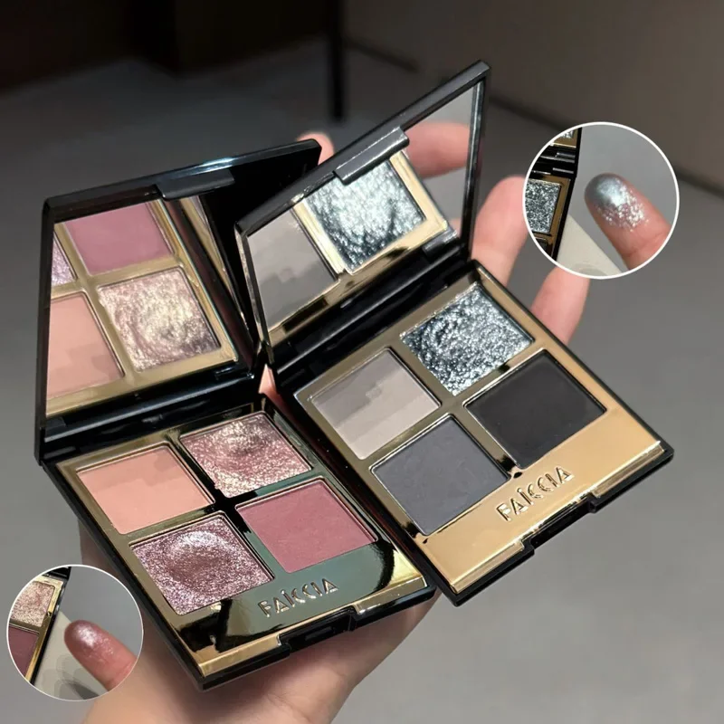 Paleta de sombras brilhantes de 4 cores, sombra preta esfumaçada, pigmento fosco com glitter, longa duração, à prova d'água, paleta de maquiagem para olhos