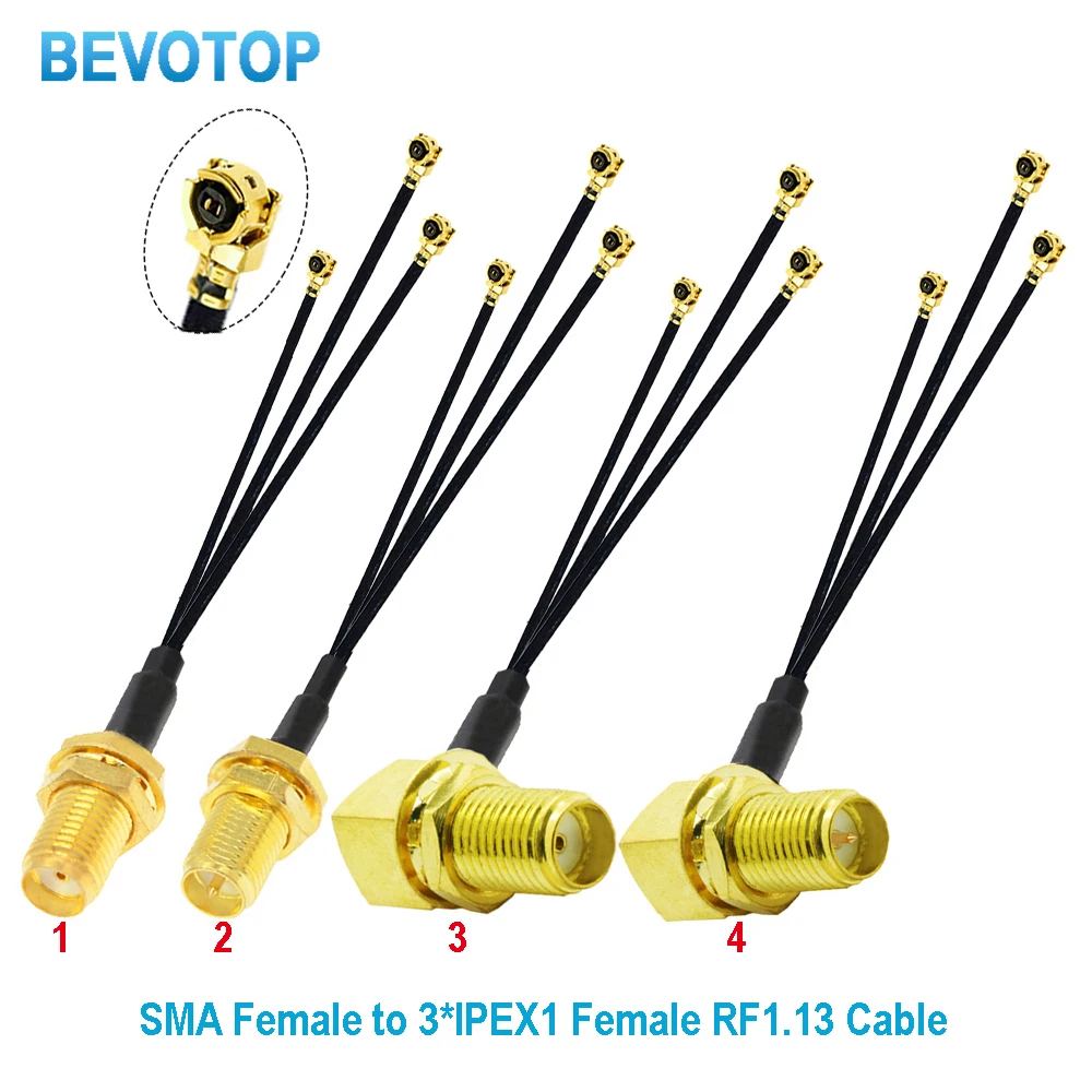 

10PCS RF1.13 Cable Splitter SMA/RP-SMA Female to 3 x U.fl IPX IPEX1 Female 1 to 3 Adapter Combiber 1.13 Pigtail Extension Jumper