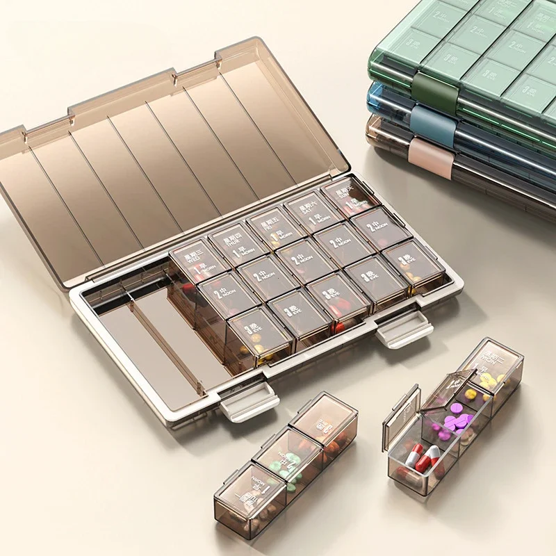 علبة حبوب منع الحمل أسبوعية 7 أيام تصميم ملون قابل للتكديس 3/4 مرة في اليوم موزع تخزين الأدوية/صندوق منظم حبوب البلاستيك