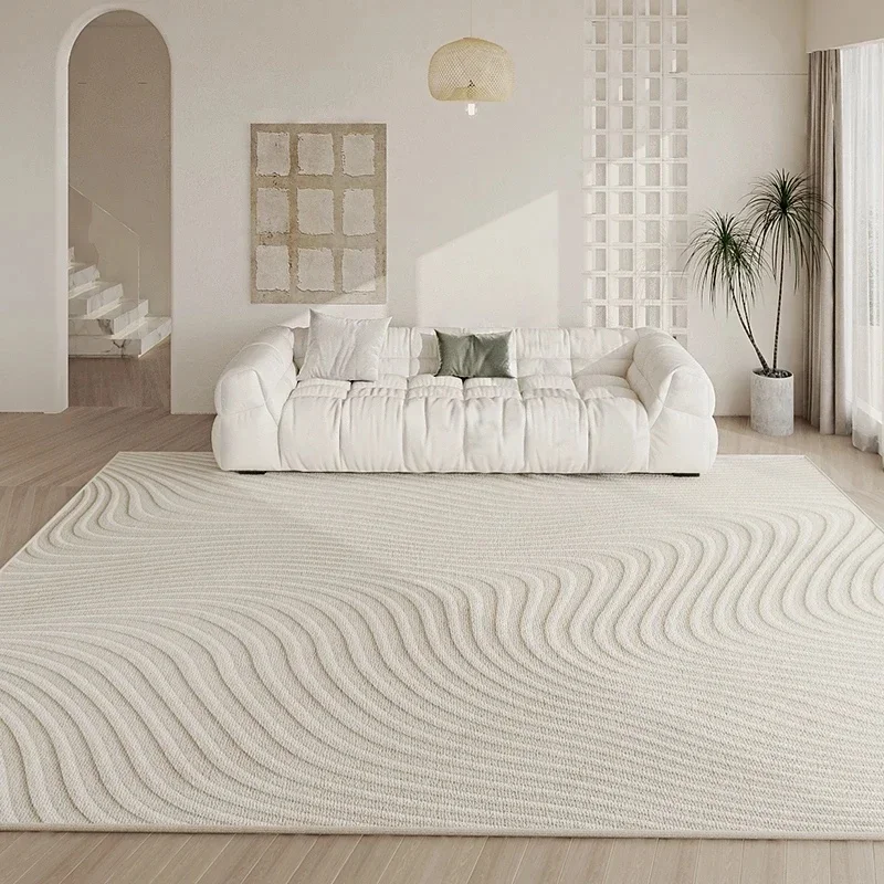 VIKAMA Concentric Circle Area Rug Beige Wavy Line Textured Soft Non Slip Washable Large Carpet for Living Room Home Decor