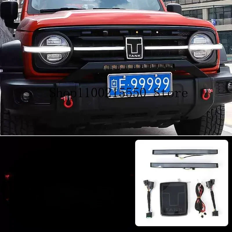 Modified Through-through Day Running Light Of Grille Fit For Tank 300 2021-2024 Decorative Car Logo With LED Light Grille