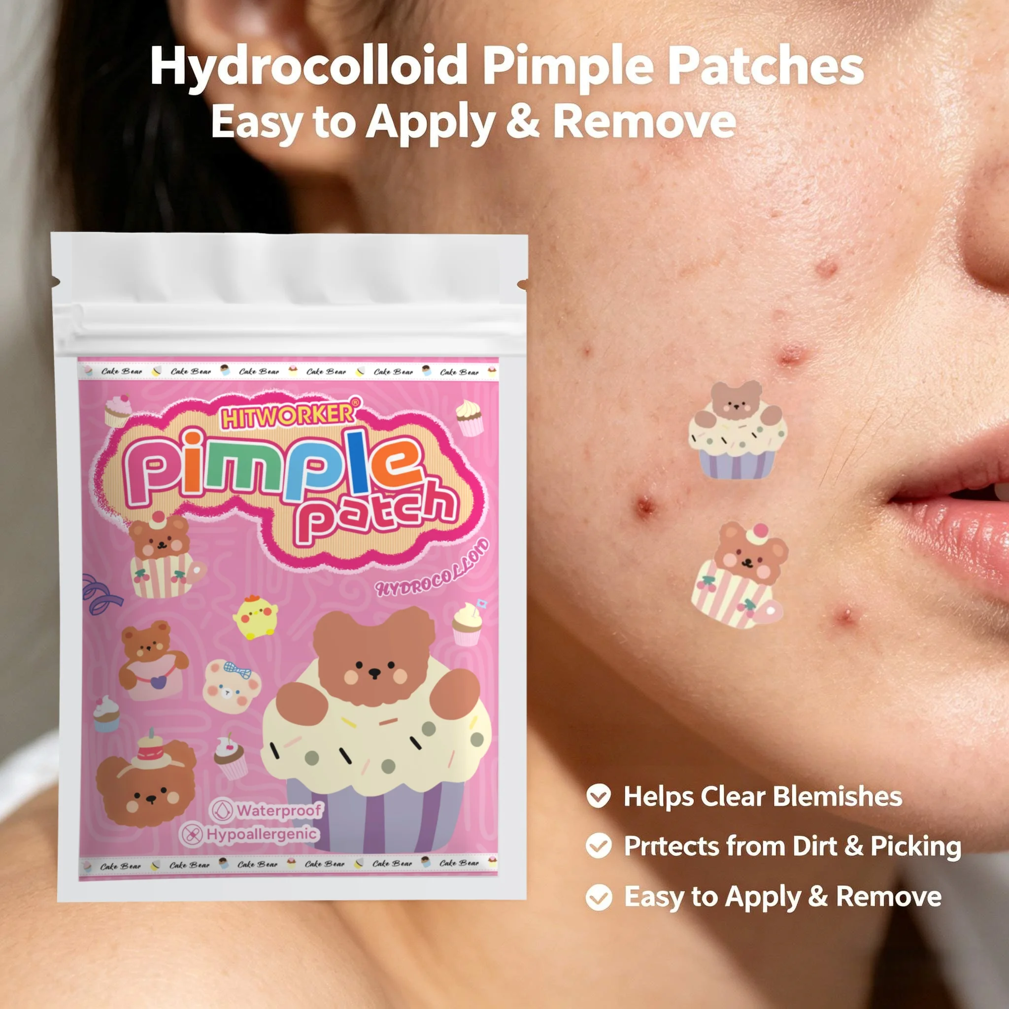 400Pcs Cartoon Bear Hydrocolloid Pimple Patches Tea Tree Oil Invisible Acne Stickers for Party view 5