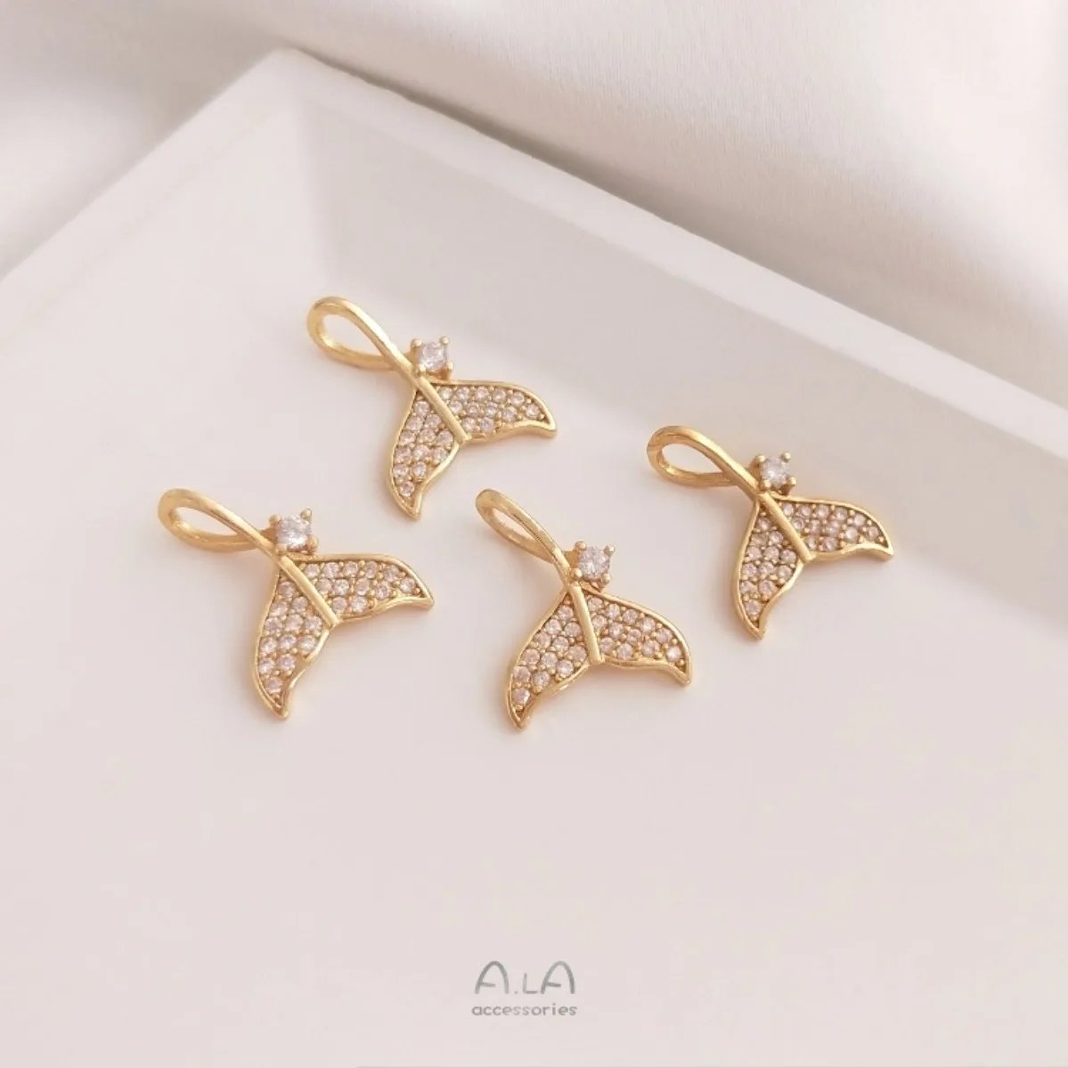 Brass 14K Gold Plated Shiny Zircon Mermaid & Whale Tail Pendants For DIY Earrings Marine Style Jewelry Accessories