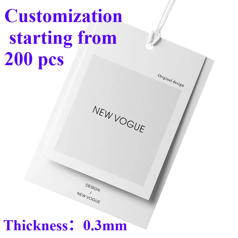 

200pcs Vintage Paper Hangtag Clothing Price Size Hang Tag Wood Paper with Logo Printing Recycled Cardboardr customized