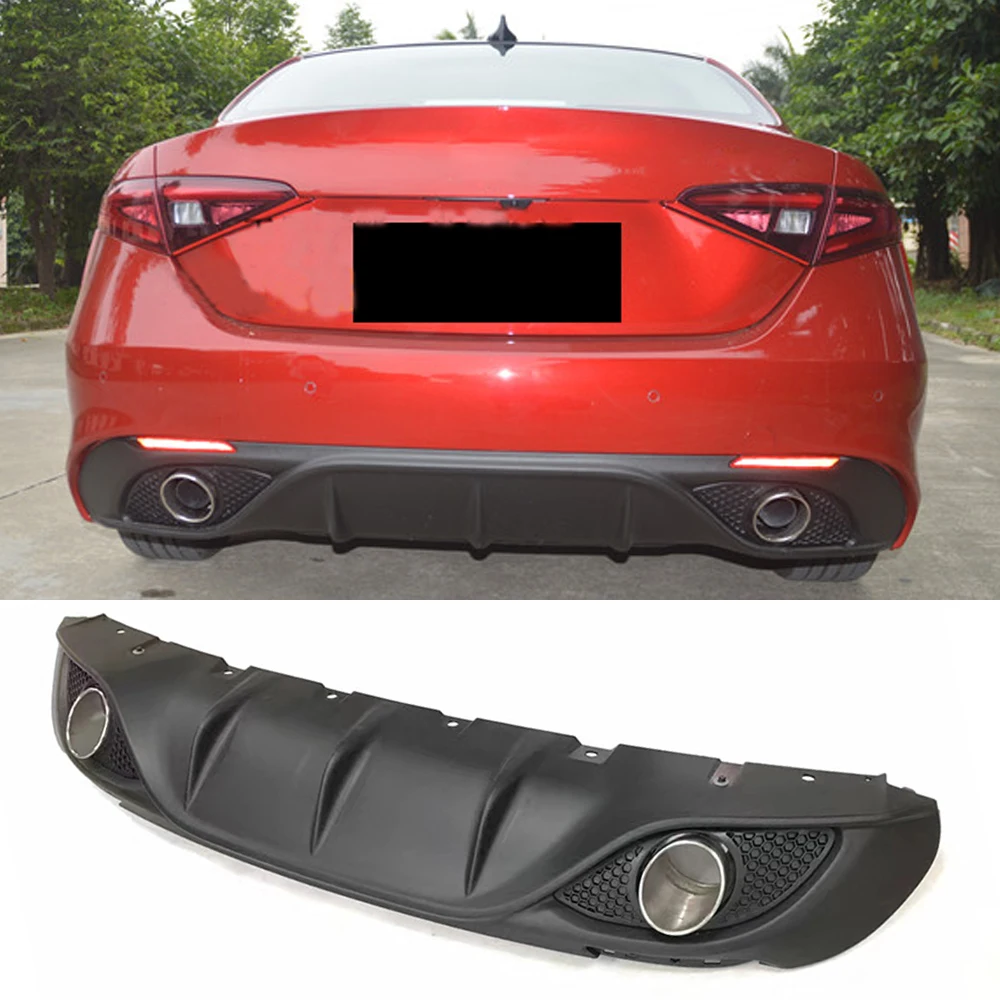 Black PP Car Rear Bumper Lip Diffuser Spoiler With Exhaust Tips for Alfa Romeo Giulia Sedan 4 Door 2016 2017 Quadrifoglio TI