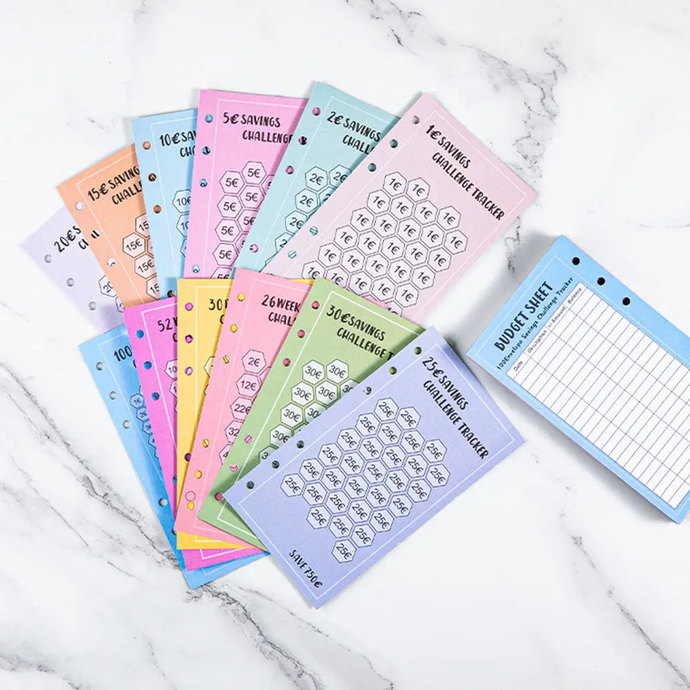 48Pcs A6 Binder Envelopes 6-Ring Euro Savings Challenge Cash Storage for Budget Tracking Portable Finance Habit Builder