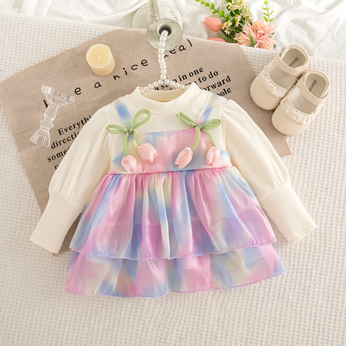 Baby Girl Dress Autumn/Winter New Long Sleeve Sweet Mesh Princess Dress Birthday Party Daily Outing Wear Children's Clothing