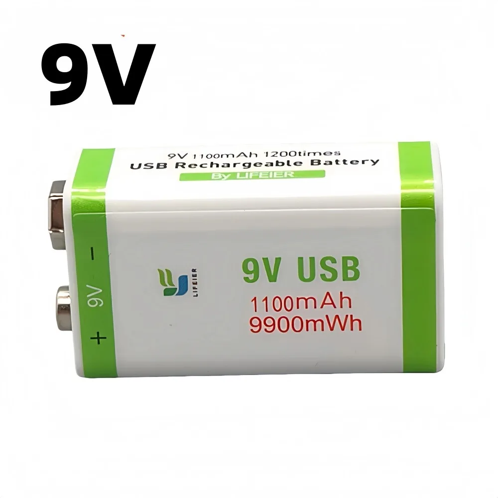9V 9900mWh/1100mAh Rechargeable Lithium-Ion Battery Type-C 9V Battery for Multimeter Microphone Toy Remote Control KTV Use