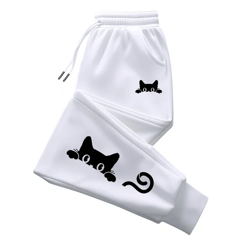 2026 Bestseller Damen Einfarbige Jogginghose mit Niedlichem Katzen-Print für Alle Jahreszeiten, Lässige Sportliche Jogginghose für Zuhause und Draußen – Detail 4