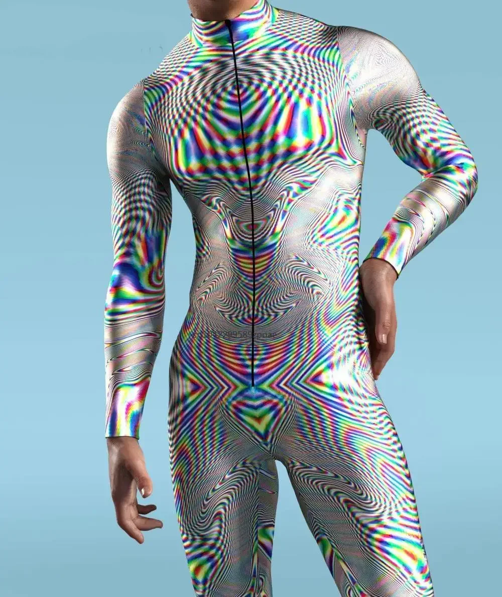 Disfraz de Cosplay con estampado 3D para hombre y niño, mono Zentai multicolor con cremallera frontal, monos para fiesta de Halloween, Carnaval y vacaciones