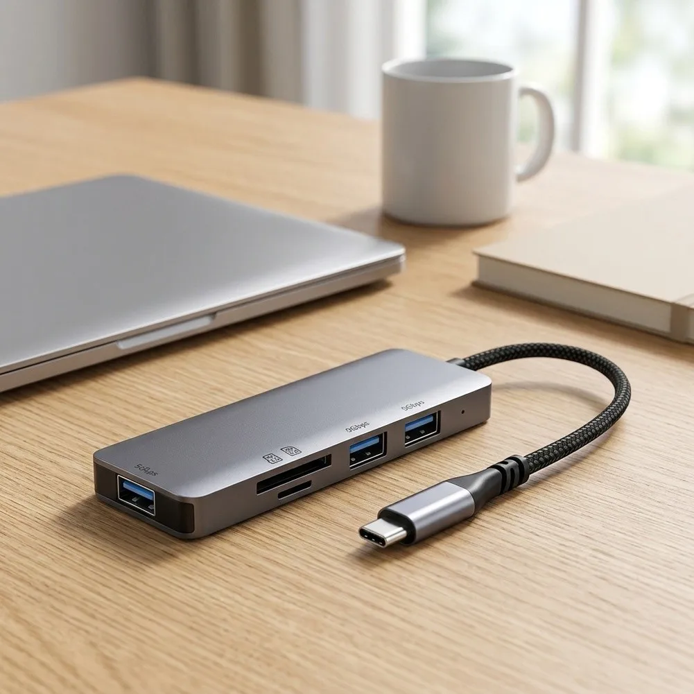 5-in-1 USB C Hub Adapter 5Gbps High-Speed Transfer Dual Memory Card Reader Laptop Parts & Accessories