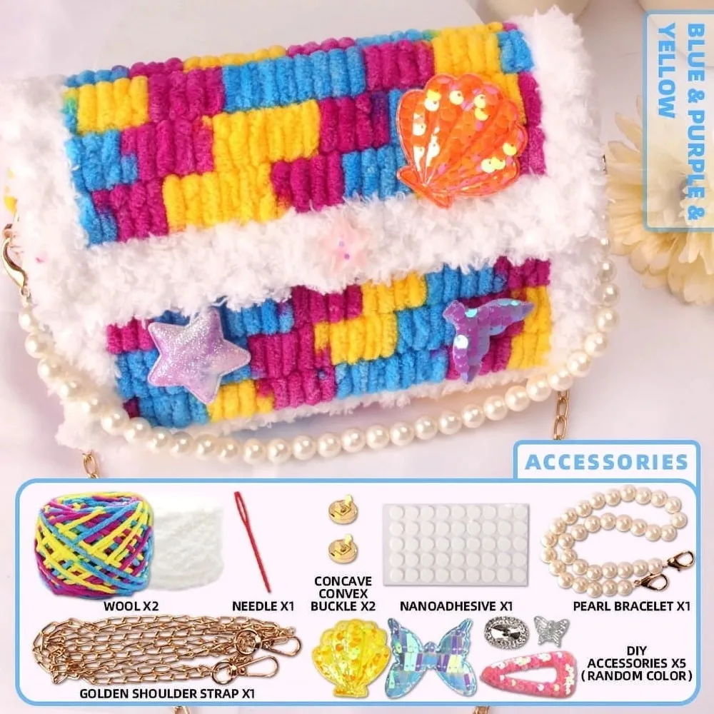 Primer kit de costura para niños principiantes manualidades para niñas 4 5, aprender a coser bolsos regalos de Navidad para niñas, azul/rosa