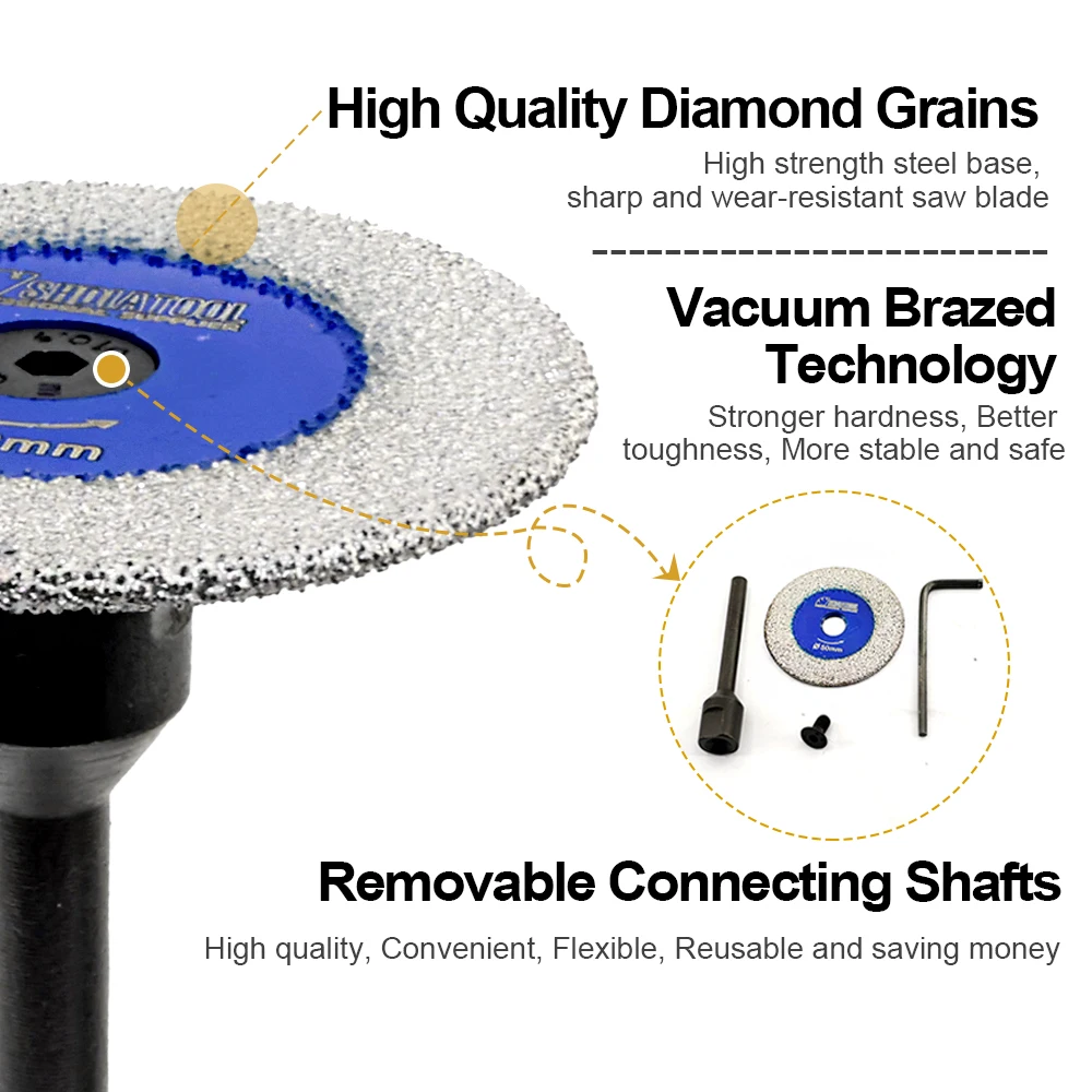 SHDIATOOL 2pcs Diamond Cutting Disc Grinding Wheel Mini Saw Blade 30/40/50mm Engraving Ceramic Tile Marble Removable Shank