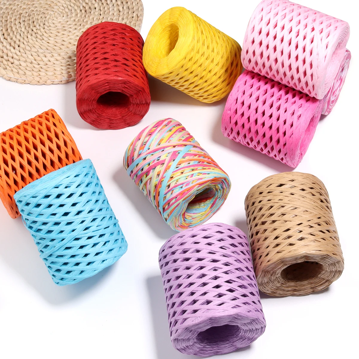 Paper Straw Color - 80-200M/ロール 4mm カラーラフィアストローヤーン 編み物用 紙糸 DIY