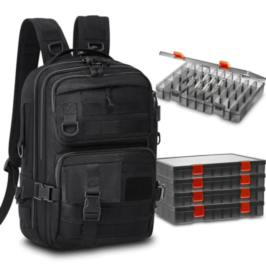 

Fishing Tackle Backpack with Rod Holders and 4 Tackle Boxes Large Storage Fishing Bags Water Resistant Tackle Bag for Camping H