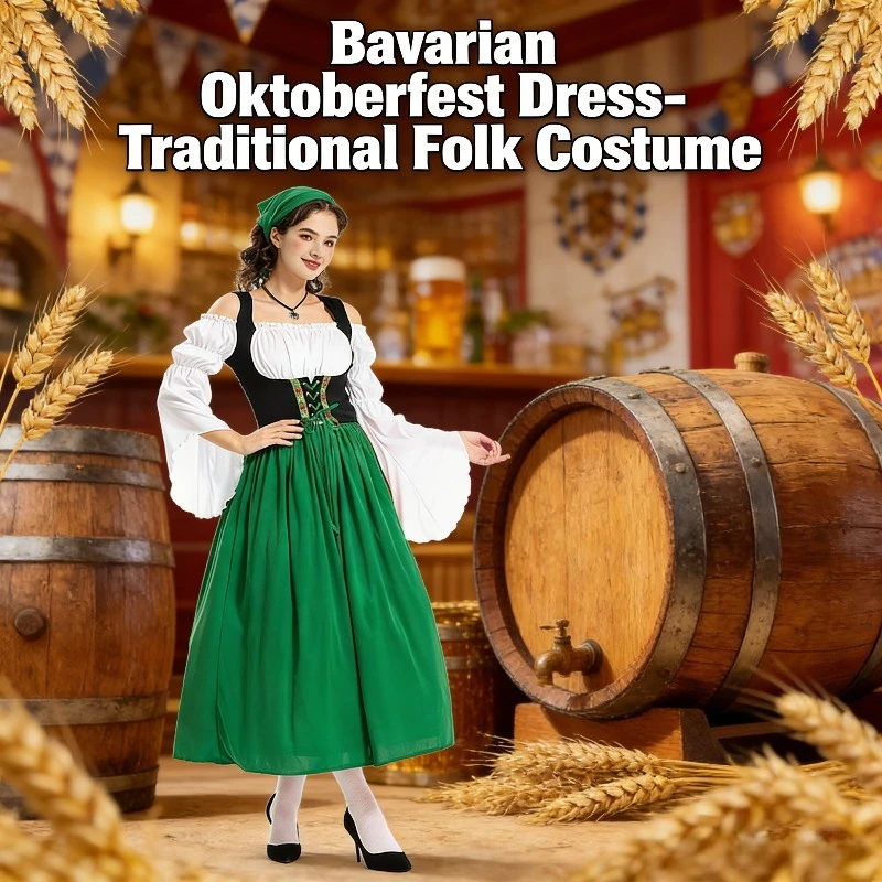 

2026 New Munich Oktoberfest Long Dress Adult Medieval Farm Maid Costume