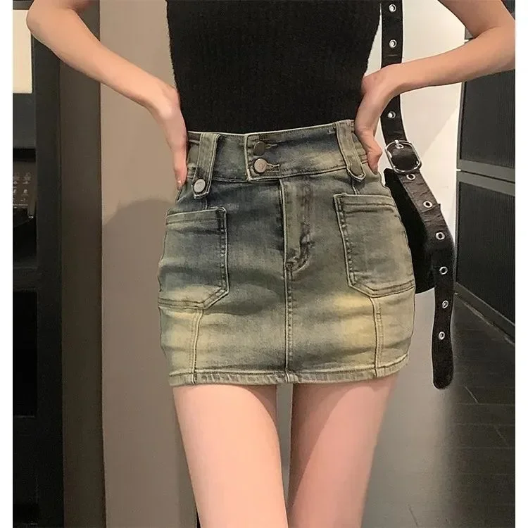 High Waisted Spicy Girl Design Denim Skirt Women's Summer Mini Skirt A-line hip Hugging Skirt Pants