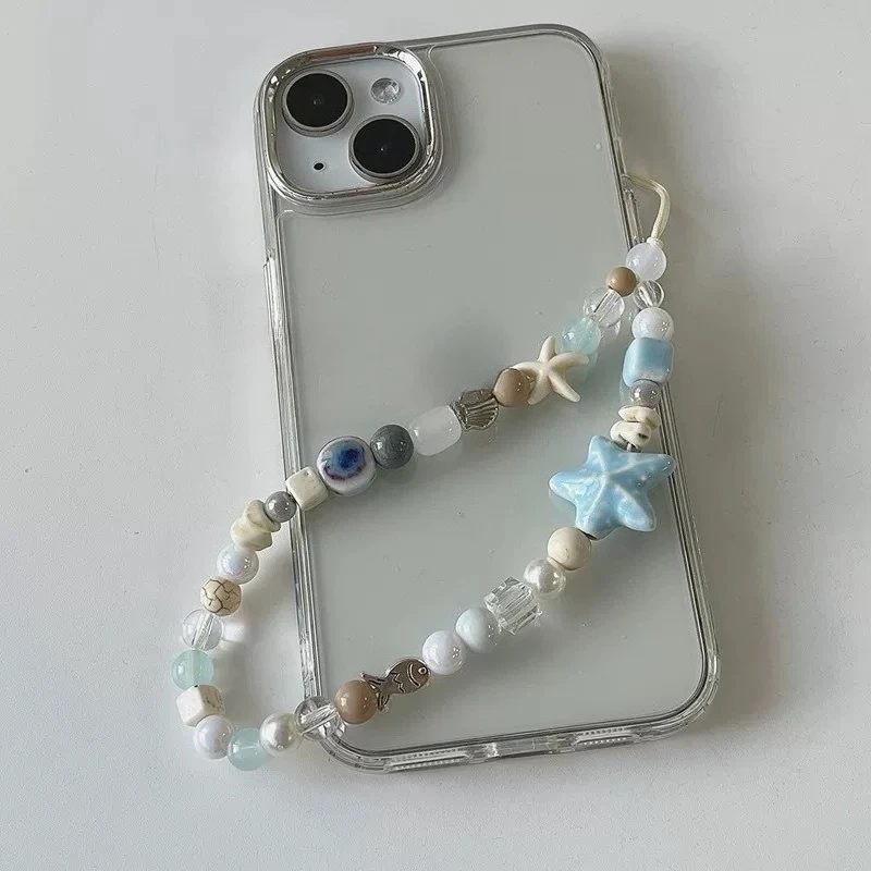 

Корейский мультяшный милый 3D синий морская звезда из бисера, цепочка для телефона, подвесной ремешок для iPhone Samsung, универсальные аксессуары, ювелирный кулон