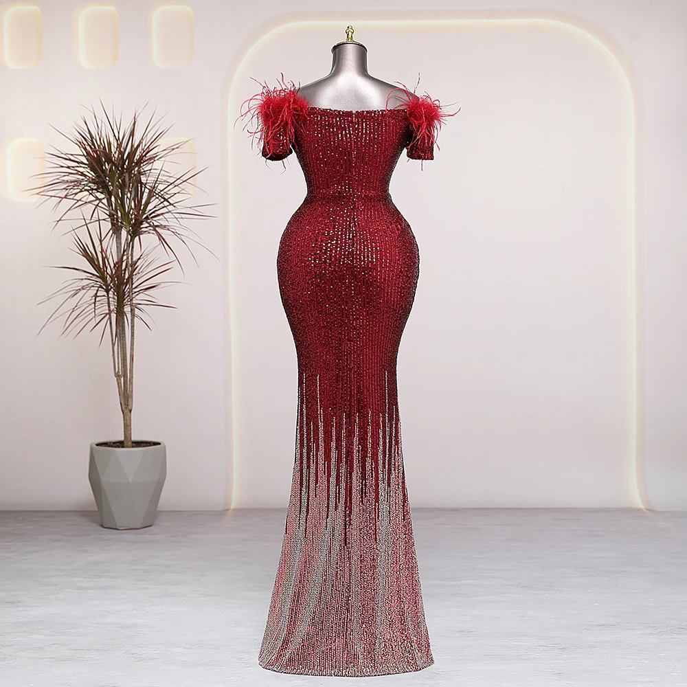 Boat neck burgundy evening dresses prom dresses luxury evening dresses wedding party dresses formal occasion vestidos de fiesta