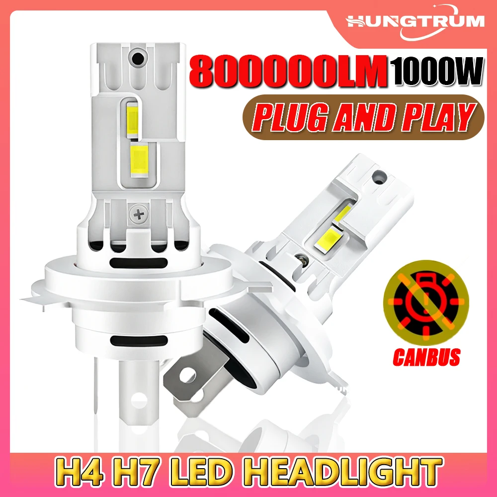 

Светодиодные лампы H4 H7 9003 HB2 для фар, беспроводная быстрая установка, CANBUS, с вентилятором, противотуманные фары, 800000 лм, 1000 Вт