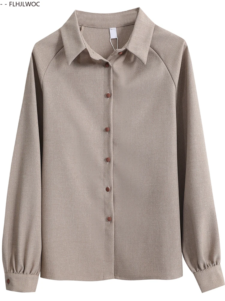 Retro Vintage Topsเสื้อใหม่แฟชั่นผู้หญิง 2025 ฤดูใบไม้ร่วงแขนยาวElegant Office Lady Chicภาษาฝรั่งเศสคําออกแบบปุ่มเสื้อ
