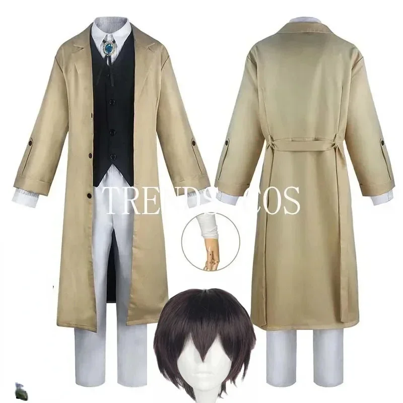 Dazai Osamu Cosplay Costume Outfits Anime Comic Con Detective Agency Dazai Osamu Khaki Full Set Role Play for Comic Con