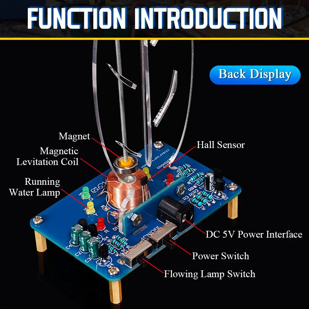 DIY Leaf Swing Magnetic Levitation Electronic Kit 5V Power Supply With LED Flow Light Scientific Practice Soldering DIY Kits